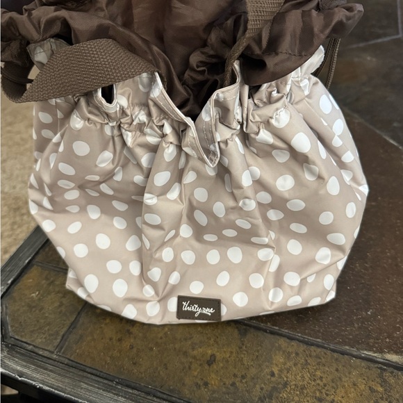 Thirty-One Tan and White Polka Dot Tote - Picture 1 of 3